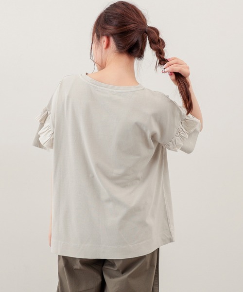 PUAL CE CIN（ピュアルセシン）の「ピグメント染め×ロゴプリントTシャツ（Tシャツ/カットソー・レディース・ベージュ/グレー/スミクロ/オリーブ系・FREE）」の5枚目の写真