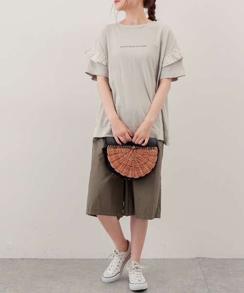 PUAL CE CIN（ピュアルセシン）の「ピグメント染め×ロゴプリントTシャツ（Tシャツ/カットソー・レディース・ベージュ/グレー/スミクロ/オリーブ系・FREE）」の10枚目の写真