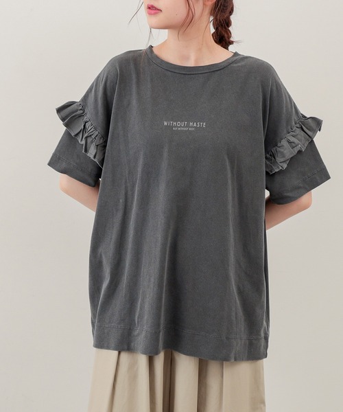 PUAL CE CIN（ピュアルセシン）の「ピグメント染め×ロゴプリントTシャツ（Tシャツ/カットソー・レディース・ベージュ/グレー/スミクロ/オリーブ系・FREE）」の16枚目の写真