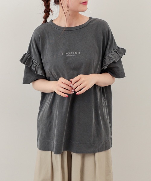 PUAL CE CIN（ピュアルセシン）の「ピグメント染め×ロゴプリントTシャツ（Tシャツ/カットソー・レディース・ベージュ/グレー/スミクロ/オリーブ系・FREE）」の21枚目の写真