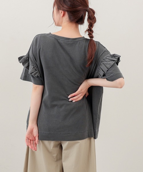 PUAL CE CIN（ピュアルセシン）の「ピグメント染め×ロゴプリントTシャツ（Tシャツ/カットソー・レディース・ベージュ/グレー/スミクロ/オリーブ系・FREE）」の8枚目の写真