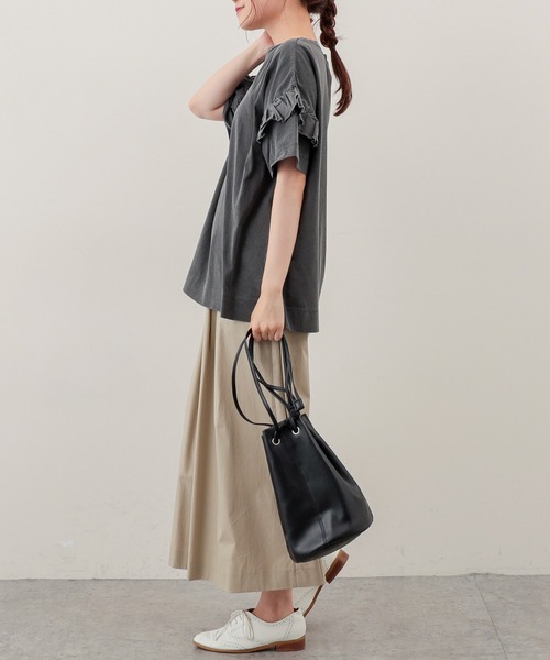 PUAL CE CIN（ピュアルセシン）の「ピグメント染め×ロゴプリントTシャツ（Tシャツ/カットソー・レディース・ベージュ/グレー/スミクロ/オリーブ系・FREE）」の14枚目の写真