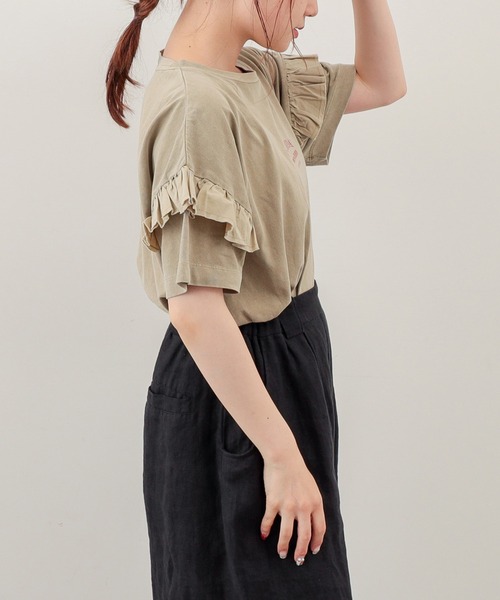 PUAL CE CIN（ピュアルセシン）の「ピグメント染め×ロゴプリントTシャツ（Tシャツ/カットソー・レディース・ベージュ/グレー/スミクロ/オリーブ系・FREE）」の11枚目の写真