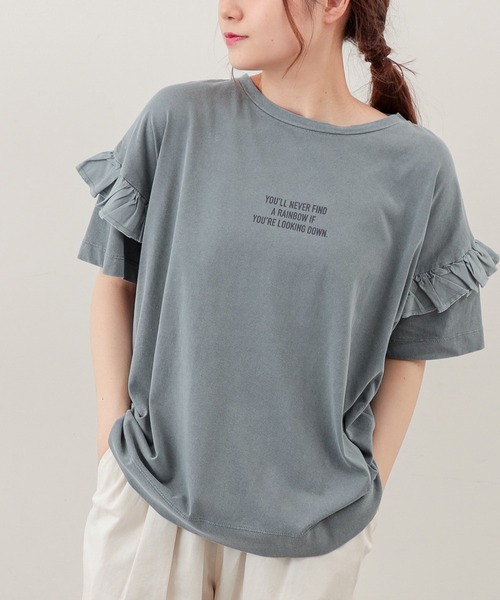 PUAL CE CIN（ピュアルセシン）の「ピグメント染め×ロゴプリントTシャツ（Tシャツ/カットソー・レディース・ベージュ/グレー/スミクロ/オリーブ系・FREE）」の12枚目の写真