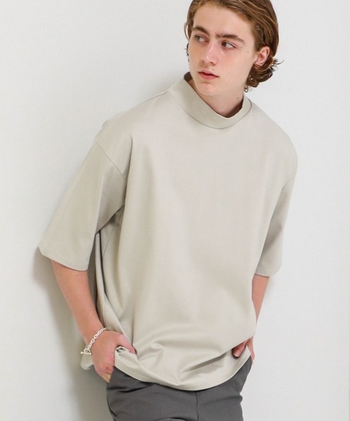 BESPOKE TOKYO（ビスポークトウキョウ）の「【BESPOKE TOKYO】DOUBLE BLEND COTTON MOC NECK OVER SIZE TEE（Tシャツ/カットソー・メンズ・ベージュ/オフホワイト/ブラック・2/3）」の3枚目の写真