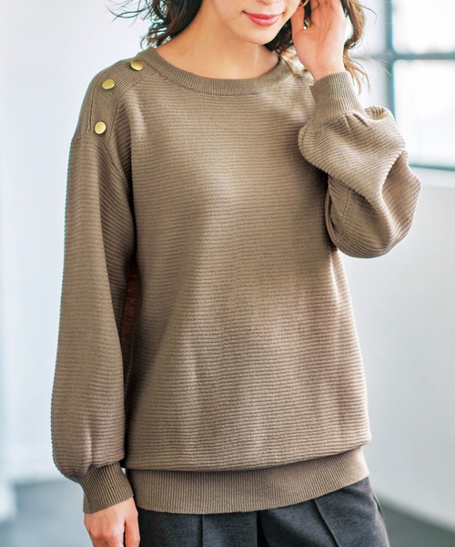 GeeRA(ジーラ)の「肩ボタンゆったりニットトップス(ニット/セーター・レディース・パープル/ベージュ/ブラック・LARGE/MEDIUM/XX-LARGE/SMALL/X-LARGE)」の1枚目の写真