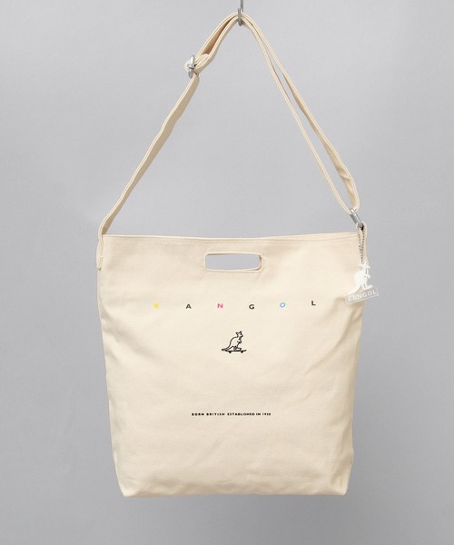 KANGOL（カンゴール）の「スケートボード カラフルロゴ キャンバス ショルダー トートバッグ / プラスチックプレートチャーム付き（ショルダーバッグ・メンズ・ホワイト/ブラック・FREE）」の7枚目の写真