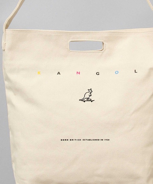 KANGOL（カンゴール）の「スケートボード カラフルロゴ キャンバス ショルダー トートバッグ / プラスチックプレートチャーム付き（ショルダーバッグ・メンズ・ホワイト/ブラック・FREE）」の12枚目の写真
