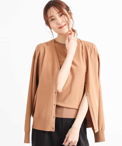 MK MICHEL KLEIN（エムケーミッシェルクラン）の「【洗える】ショート丈カラーニットアンサンブル（ニット/セーター・レディース・ライトブルー/ネイビー/レッド/ライトブラウン/ダークグレー/マスタード・38）」の3枚目の写真