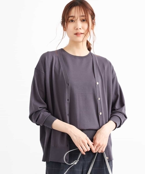 MK MICHEL KLEIN（エムケーミッシェルクラン）の「【洗える】ショート丈カラーニットアンサンブル（ニット/セーター・レディース・ライトブルー/ネイビー/レッド/ライトブラウン/ダークグレー/マスタード・38）」の2枚目の写真