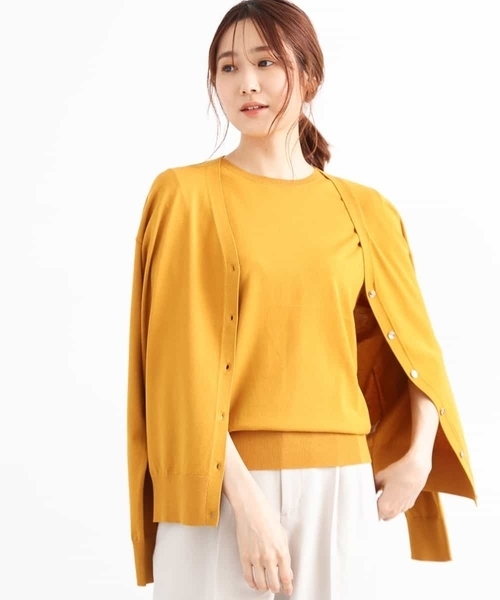 MK MICHEL KLEIN（エムケーミッシェルクラン）の「【洗える】ショート丈カラーニットアンサンブル（ニット/セーター・レディース・ライトブルー/ネイビー/レッド/ライトブラウン/ダークグレー/マスタード・38）」の6枚目の写真