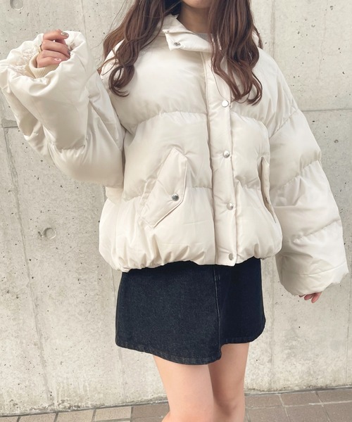 ピュアホワイト　コットン　ビジュージャケット　M セール】ベルト付きフードファーダウンジャケット（ダウンジャケット