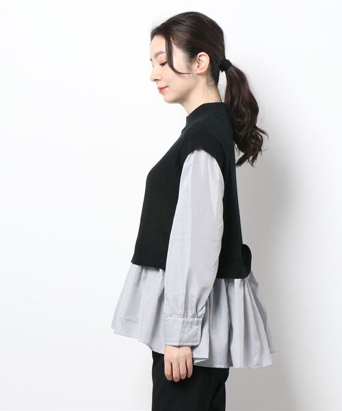 Te chichi(テチチ)の「ランダムリブシャツドッキングニット(ニット/セーター・レディース・ブラック/ベージュ/ブラウン・フリ-)」の4枚目の写真