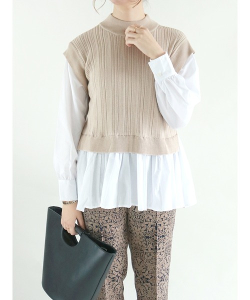 Te chichi(テチチ)の「ランダムリブシャツドッキングニット(ニット/セーター・レディース・ブラック/ベージュ/ブラウン・フリ-)」の3枚目の写真