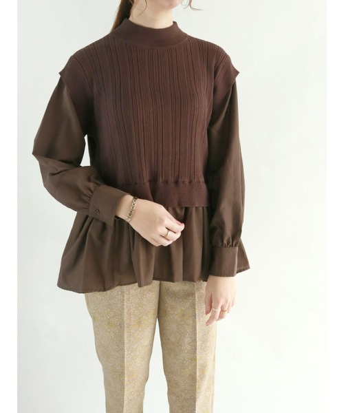 Te chichi(テチチ)の「ランダムリブシャツドッキングニット(ニット/セーター・レディース・ブラック/ベージュ/ブラウン・フリ-)」の1枚目の写真