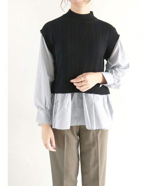 Te chichi(テチチ)の「ランダムリブシャツドッキングニット(ニット/セーター・レディース・ブラック/ベージュ/ブラウン・フリ-)」の2枚目の写真