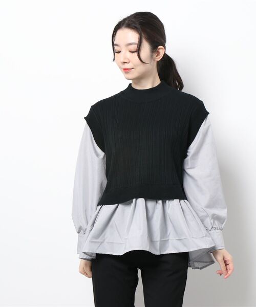 Te chichi(テチチ)の「ランダムリブシャツドッキングニット(ニット/セーター・レディース・ブラック/ベージュ/ブラウン・フリ-)」の7枚目の写真