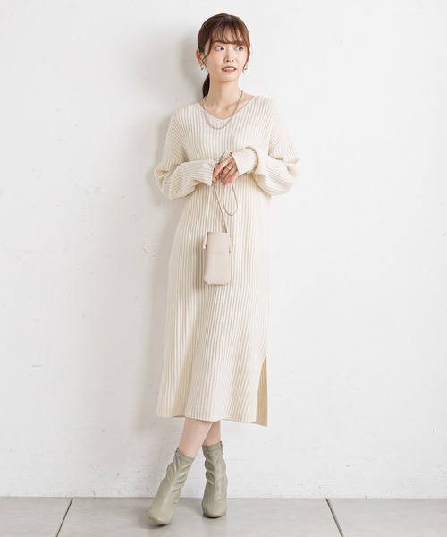 prose verse（プロズヴェール）の「バックレースアップリブニットワンピース（ワンピース・レディース・グレイッシュベージュ/アイボリー/ブラック・MEDIUM）」の20枚目の写真