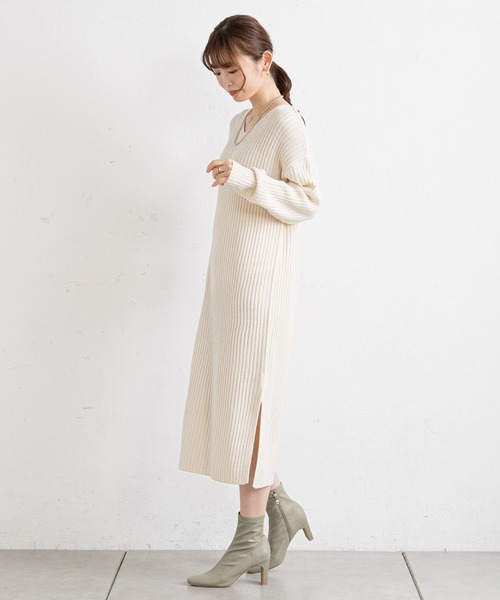prose verse（プロズヴェール）の「バックレースアップリブニットワンピース（ワンピース・レディース・グレイッシュベージュ/アイボリー/ブラック・MEDIUM）」の12枚目の写真