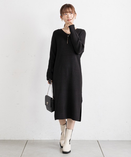 prose verse（プロズヴェール）の「バックレースアップリブニットワンピース（ワンピース・レディース・グレイッシュベージュ/アイボリー/ブラック・MEDIUM）」の21枚目の写真