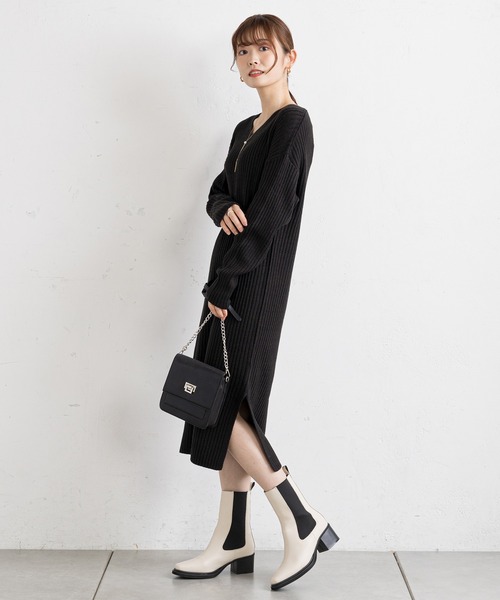 prose verse（プロズヴェール）の「バックレースアップリブニットワンピース（ワンピース・レディース・グレイッシュベージュ/アイボリー/ブラック・MEDIUM）」の13枚目の写真