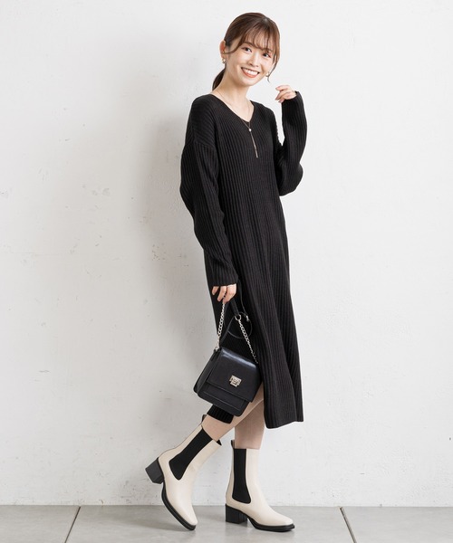 prose verse（プロズヴェール）の「バックレースアップリブニットワンピース（ワンピース・レディース・グレイッシュベージュ/アイボリー/ブラック・MEDIUM）」の10枚目の写真