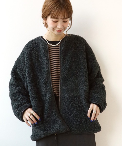 Simplicite（サンプリシテ）の「ボアパイピングブルゾン◆（ブルゾン・レディース・ホワイト/チャコールグレー・FREE）」の2枚目の写真