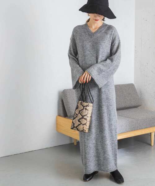 URBAN RESEARCH（アーバンリサーチ）の「アルパカ混ベルスリーブロングニットワンピース（ワンピース・レディース・グレー系その他/ブラウン系その他/パープル系その他・36/38）」の14枚目の写真