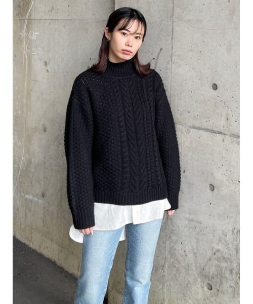 MOUSSY（マウジー）の「BACK OPEN CABLE ニット（ニット/セーター・レディース・ブラック/ベージュ/アイボリー/キャメル・FREE）」の19枚目の写真