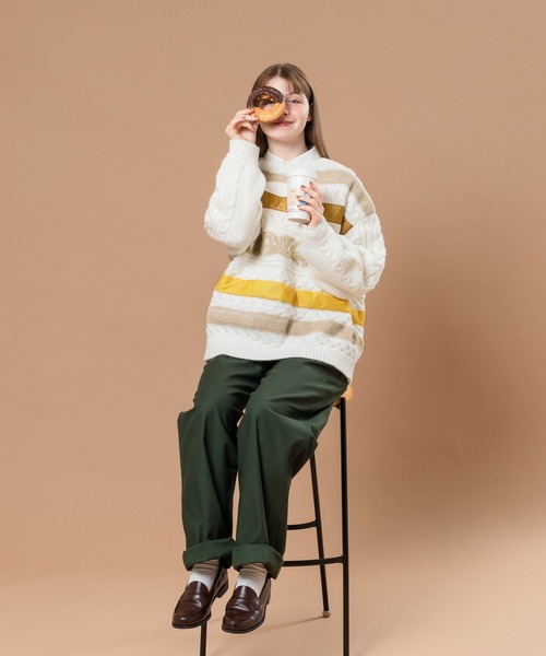 MUHET(ミュエータ)の「ケーブルデザインニット(ニット/セーター・レディース・オフホワイト/グリーン・SMALL/MEDIUM/X-LARGE)」の15枚目の写真