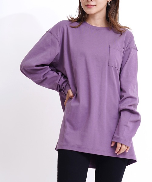GIORDANO（ジョルダーノ）の「[ GIORDANO ] ルーズシルエットドロップショルダーロングスリーブTシャツ（長袖）（Tシャツ/カットソー・レディース・ブラウン/カーキ/ブルー/ホワイト/ブラック/ライトパープル/グレー・MEDIUM/LARGE/SMALL/XX-LARGE/X-LARGE）」の7枚目の写真