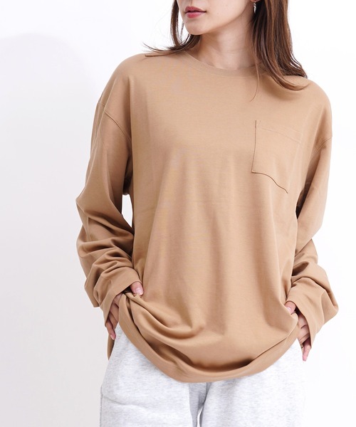 GIORDANO（ジョルダーノ）の「[ GIORDANO ] ルーズシルエットドロップショルダーロングスリーブTシャツ（長袖）（Tシャツ/カットソー・レディース・ブラウン/カーキ/ブルー/ホワイト/ブラック/ライトパープル/グレー・MEDIUM/LARGE/SMALL/XX-LARGE/X-LARGE）」の5枚目の写真