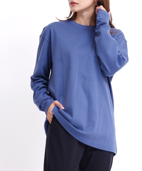GIORDANO（ジョルダーノ）の「[ GIORDANO ] ルーズシルエットドロップショルダーロングスリーブTシャツ（長袖）（Tシャツ/カットソー・レディース・ブラウン/カーキ/ブルー/ホワイト/ブラック/ライトパープル/グレー・MEDIUM/LARGE/SMALL/XX-LARGE/X-LARGE）」の6枚目の写真