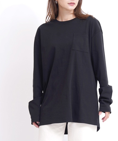 GIORDANO（ジョルダーノ）の「[ GIORDANO ] ルーズシルエットドロップショルダーロングスリーブTシャツ（長袖）（Tシャツ/カットソー・レディース・ブラウン/カーキ/ブルー/ホワイト/ブラック/ライトパープル/グレー・MEDIUM/LARGE/SMALL/XX-LARGE/X-LARGE）」の3枚目の写真