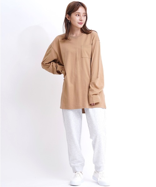 GIORDANO（ジョルダーノ）の「[ GIORDANO ] ルーズシルエットドロップショルダーロングスリーブTシャツ（長袖）（Tシャツ/カットソー・レディース・ブラウン/カーキ/ブルー/ホワイト/ブラック/ライトパープル/グレー・MEDIUM/LARGE/SMALL/XX-LARGE/X-LARGE）」の22枚目の写真