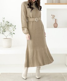 ベルト付きローゲージニットマーメイドワンピース/21592