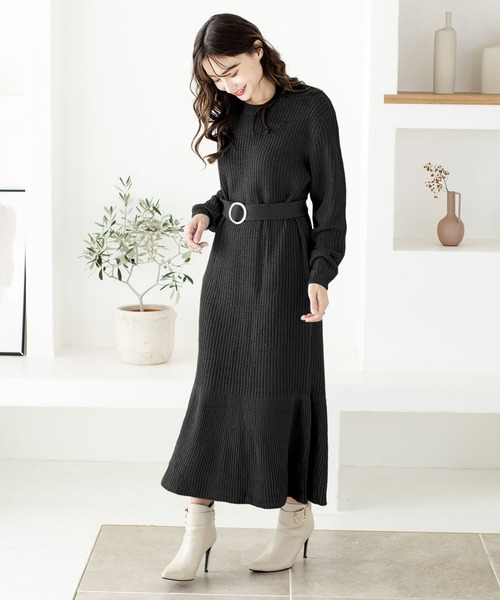 Julia Boutique（ジュリアブティック）の「ベルト付きローゲージニットマーメイドワンピース/21592（ワンピース・レディース・ベージュ/ブラック/アイボリー/ブルー・ONE）」の21枚目の写真