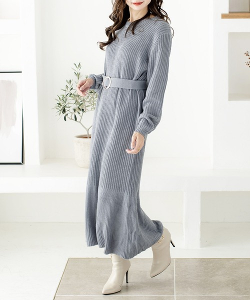 Julia Boutique（ジュリアブティック）の「ベルト付きローゲージニットマーメイドワンピース/21592（ワンピース・レディース・ベージュ/ブラック/アイボリー/ブルー・ONE）」の15枚目の写真