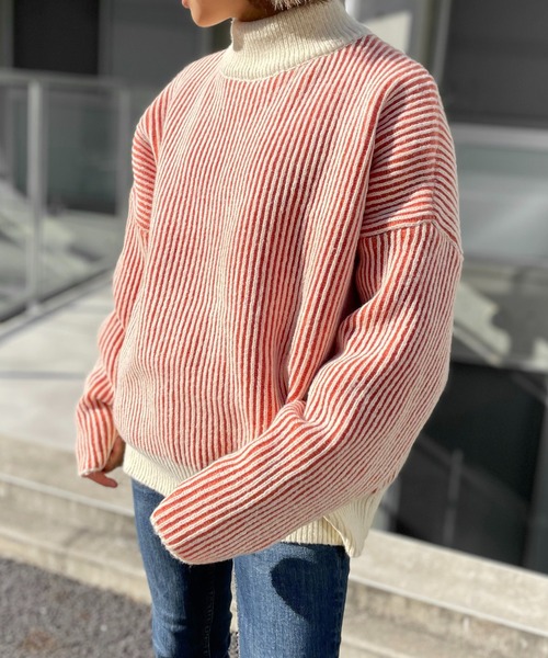 SETUP7（セットアップセブン）の「【SETUP7】リブカラーモックネックボリュームスリーブニット SCCH54（ニット/セーター・レディース・ネイビー/ブラウン/レッド/グリーン・FREE）」の4枚目の写真