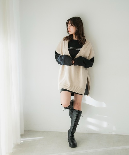 FREE'S MART（フリーズマート）の「◆深Ｖネックチュニックニットベスト（ニット/セーター・レディース・ベージュ/ホワイト/ブラック・FREE）」の16枚目の写真