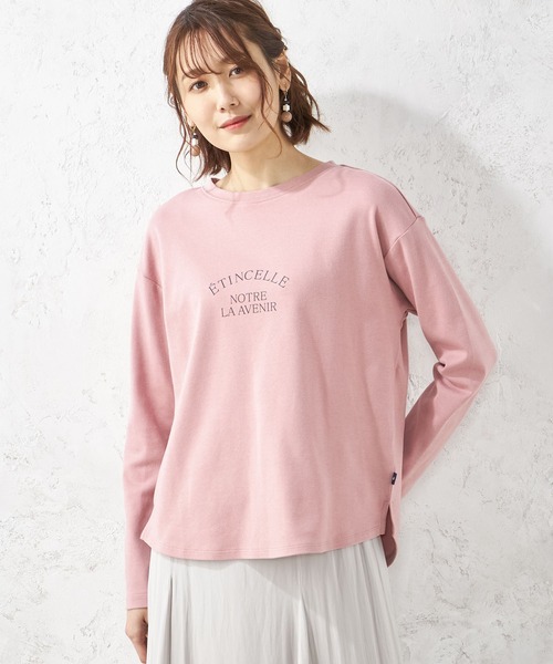 Petit Honfleur(プチオンフルール)の「ロゴ長袖Tシャツ(Tシャツ/カットソー・レディース・ピンク/アイボリー/チャコール・M/L)」の1枚目の写真