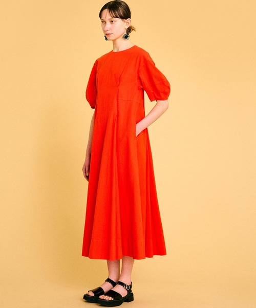 LANVIN on Blueオレンジ フレア袖 ロングワンピース LANVIN on Blueオレンジ フレア袖 ロングワンピース - メルカリ