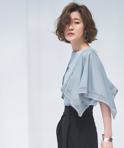 RUIRUE BOUTIQUE（ルイルエブティック）の「ハンカチスリーブTシャツ ｜ 半袖 ボートネック トップス 体型カバー  オフィスカジュアル 通勤服 華やか Tシャツ（Tシャツ/カットソー・レディース・ブラック/オフホワイト/ブルーグレー/ネイビー/スミクロ・LL/3L/S/M/L/4L/5L）」の7枚目の写真