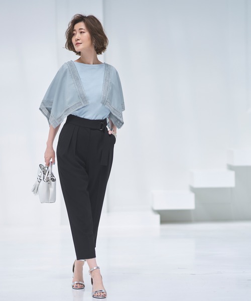 RUIRUE BOUTIQUE（ルイルエブティック）の「ハンカチスリーブTシャツ ｜ 半袖 ボートネック トップス 体型カバー  オフィスカジュアル 通勤服 華やか Tシャツ（Tシャツ/カットソー・レディース・ブラック/オフホワイト/ブルーグレー/ネイビー/スミクロ・LL/3L/S/M/L/4L/5L）」の10枚目の写真