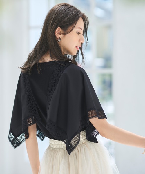 RUIRUE BOUTIQUE（ルイルエブティック）の「ハンカチスリーブTシャツ ｜ 半袖 ボートネック トップス 体型カバー  オフィスカジュアル 通勤服 華やか Tシャツ（Tシャツ/カットソー・レディース・ブラック/オフホワイト/ブルーグレー/ネイビー/スミクロ・LL/3L/S/M/L/4L/5L）」の15枚目の写真
