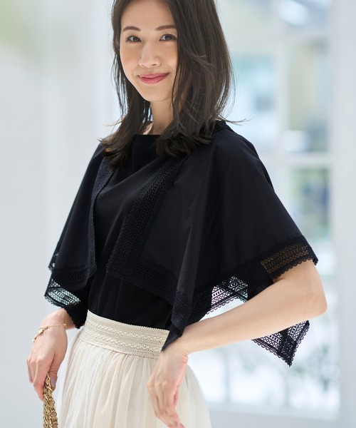 RUIRUE BOUTIQUE（ルイルエブティック）の「ハンカチスリーブTシャツ ｜ 半袖 ボートネック トップス 体型カバー  オフィスカジュアル 通勤服 華やか Tシャツ（Tシャツ/カットソー・レディース・ブラック/オフホワイト/ブルーグレー/ネイビー/スミクロ・LL/3L/S/M/L/4L/5L）」の17枚目の写真