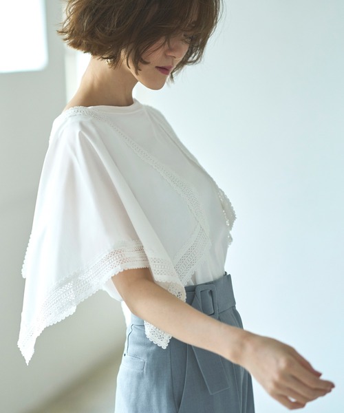 RUIRUE BOUTIQUE（ルイルエブティック）の「ハンカチスリーブTシャツ ｜ 半袖 ボートネック トップス 体型カバー  オフィスカジュアル 通勤服 華やか Tシャツ（Tシャツ/カットソー・レディース・ブラック/オフホワイト/ブルーグレー/ネイビー/スミクロ・LL/3L/S/M/L/4L/5L）」の19枚目の写真