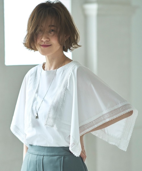 RUIRUE BOUTIQUE（ルイルエブティック）の「ハンカチスリーブTシャツ ｜ 半袖 ボートネック トップス 体型カバー  オフィスカジュアル 通勤服 華やか Tシャツ（Tシャツ/カットソー・レディース・ブラック/オフホワイト/ブルーグレー/ネイビー/スミクロ・LL/3L/S/M/L/4L/5L）」の20枚目の写真