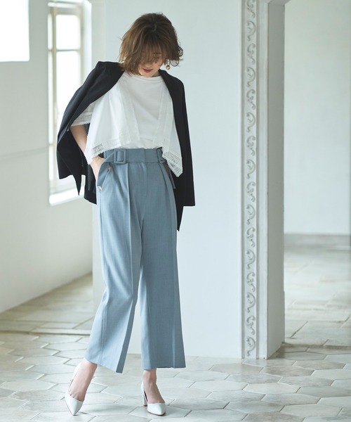 RUIRUE BOUTIQUE（ルイルエブティック）の「ハンカチスリーブTシャツ ｜ 半袖 ボートネック トップス 体型カバー  オフィスカジュアル 通勤服 華やか Tシャツ（Tシャツ/カットソー・レディース・ブラック/オフホワイト/ブルーグレー/ネイビー/スミクロ・LL/3L/S/M/L/4L/5L）」の22枚目の写真