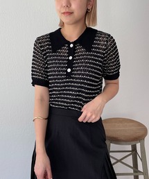 CAPRICIEUX LE'MAGE | 透かしボーダー襟付ニット(ニット/セーター)